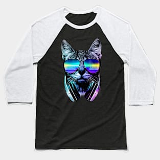 Music Lover Cat Cool Trendy Rainbow Graphic Baseball T-Shirt